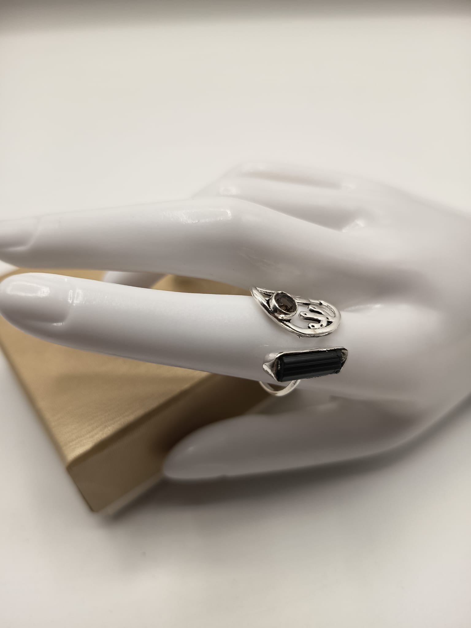Anello Combo Quarzo fumè e Tormalina