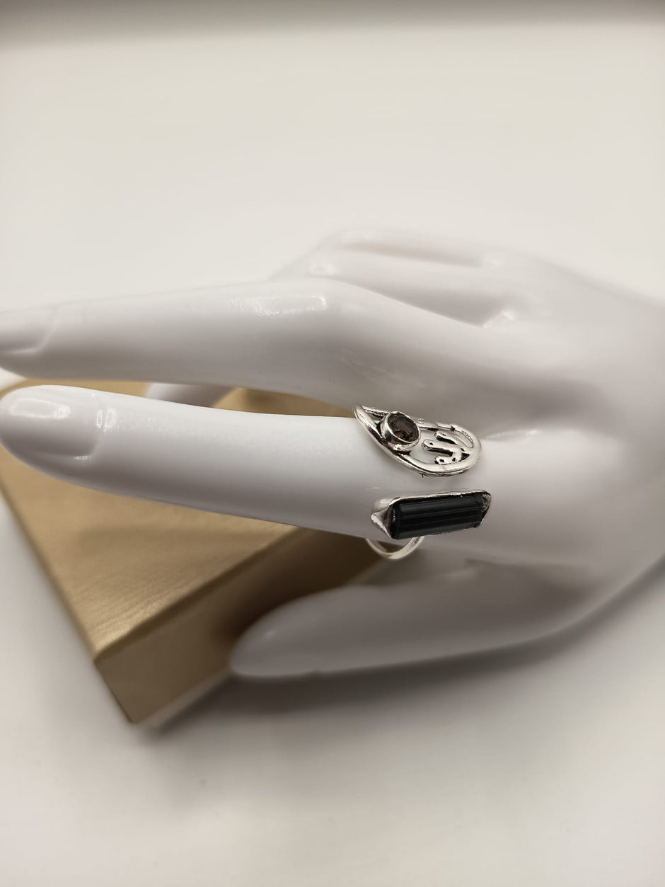 Anello Combo Quarzo fumè e Tormalina