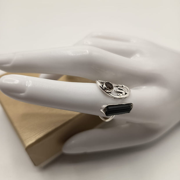 Anello Combo Quarzo fumè e Tormalina