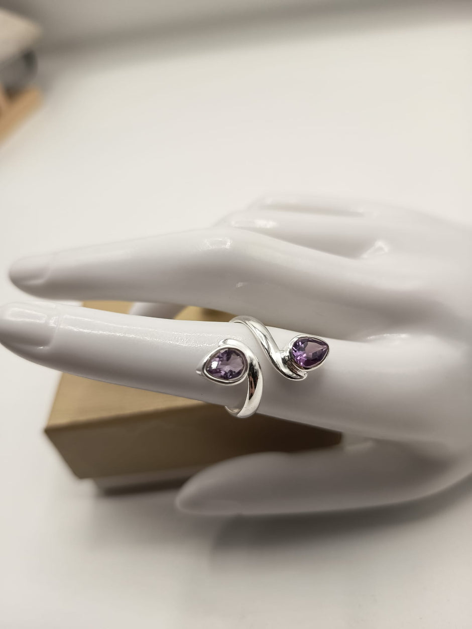 Anello Doppia Goccia in Ametista sfaccettata