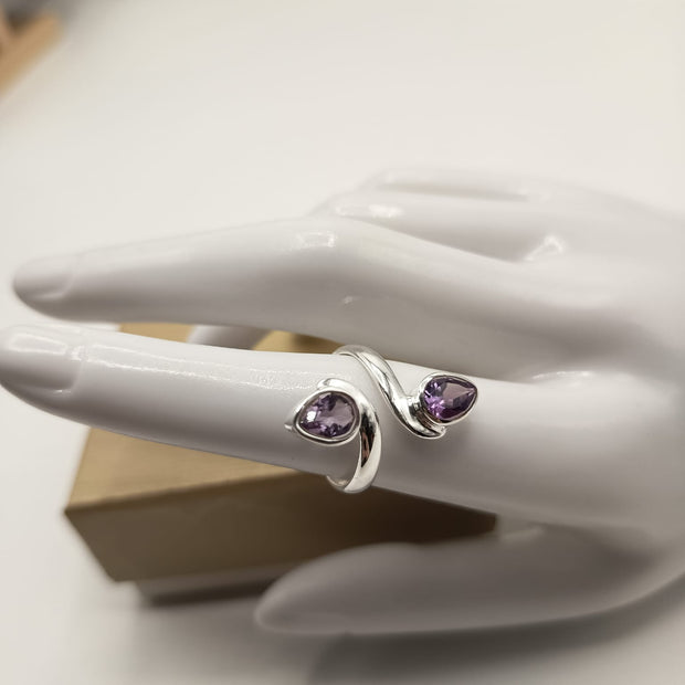 Anello Doppia Goccia in Ametista sfaccettata