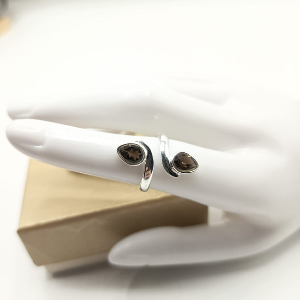 Anello Doppia Goccia in Quarzo fumè sfaccettato