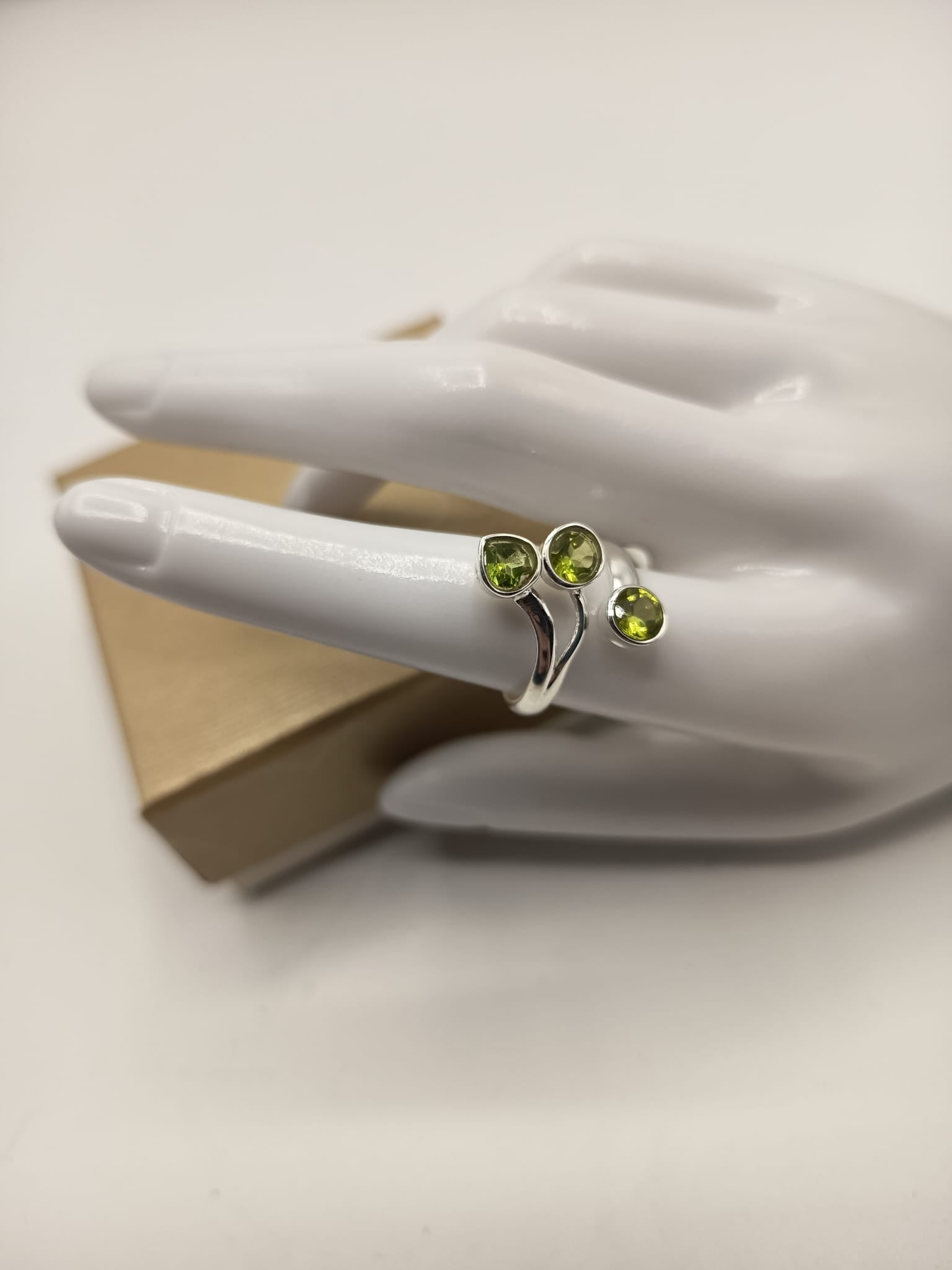 Faceted Peridot Trio Ring