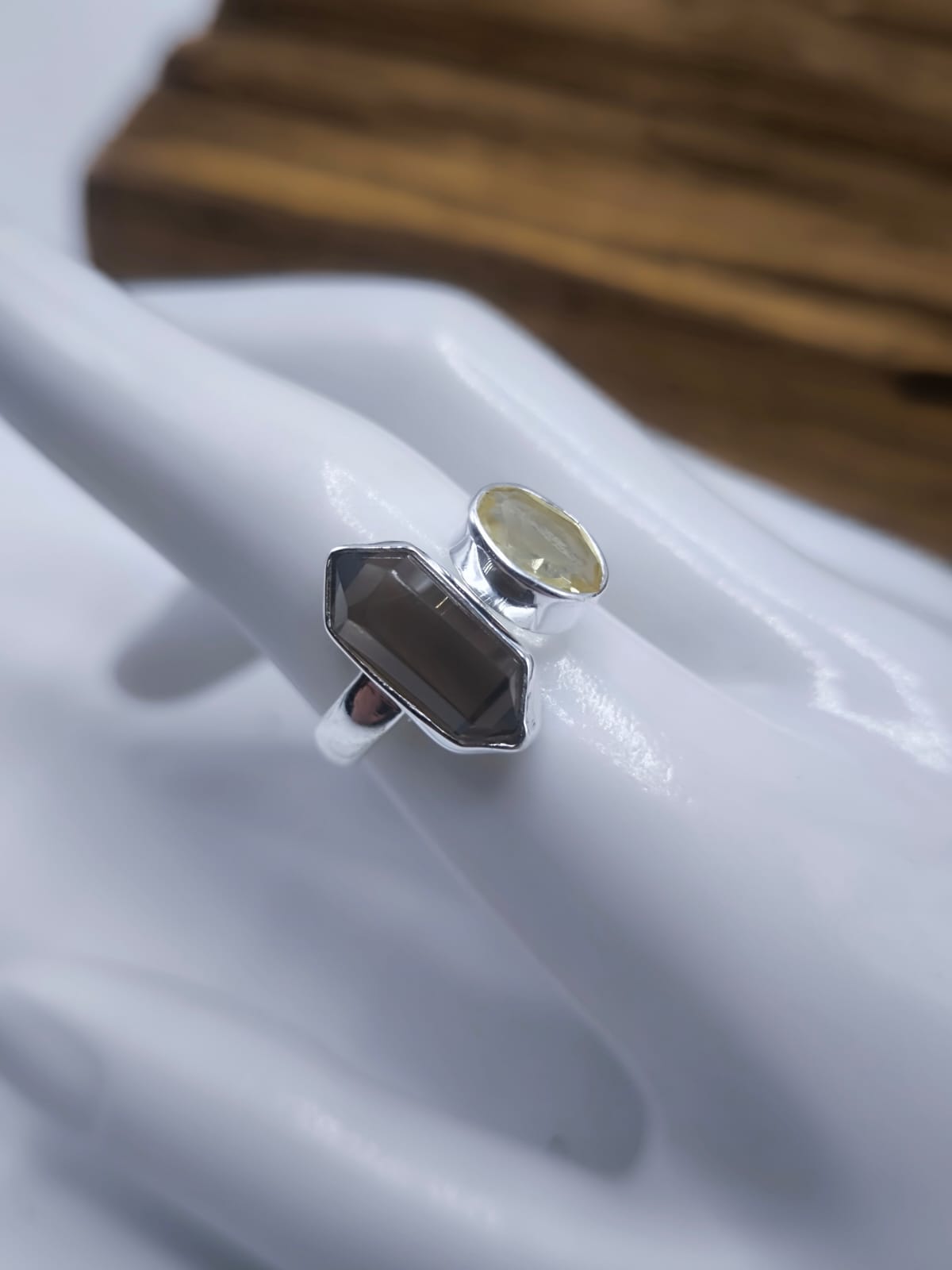 Anello combo Quarzo fumè e Citrino