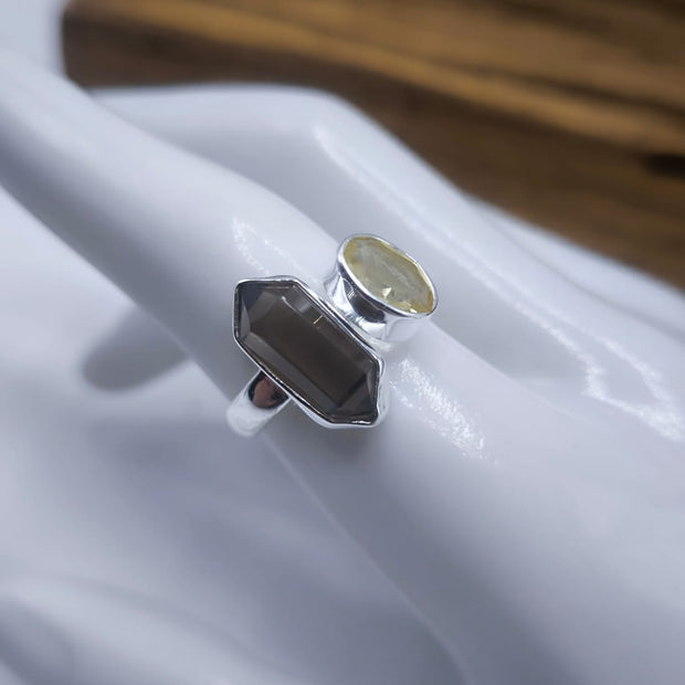 Anello combo Quarzo fumè e Citrino