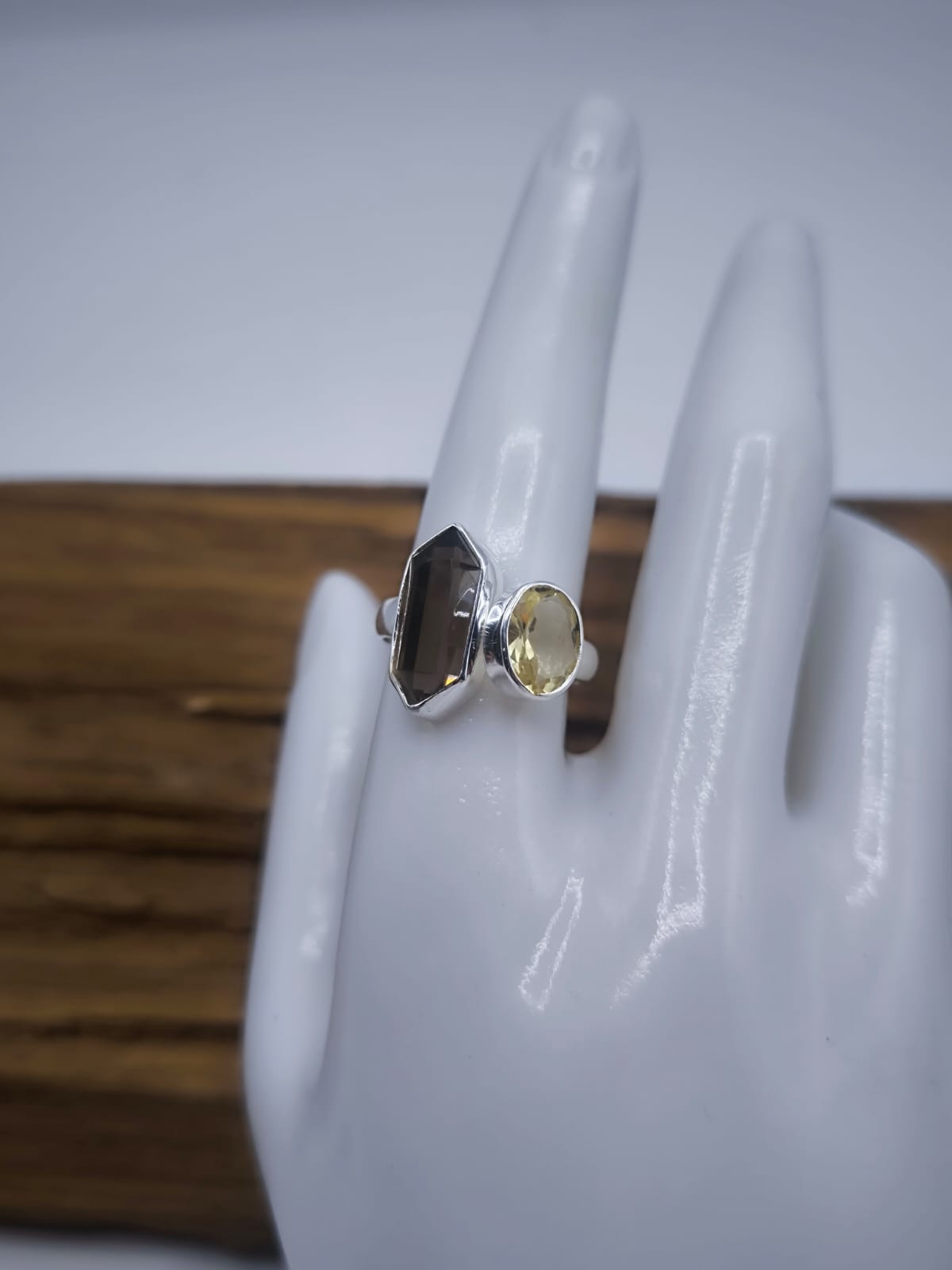 Anello combo Quarzo fumè e Citrino