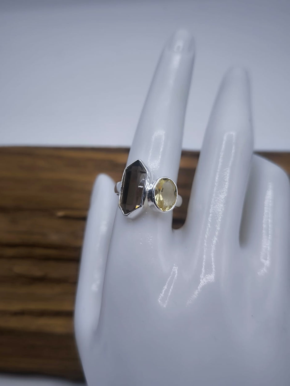 Anello combo Quarzo fumè e Citrino