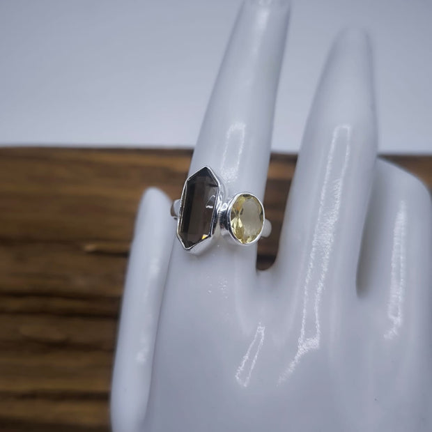 Anello combo Quarzo fumè e Citrino