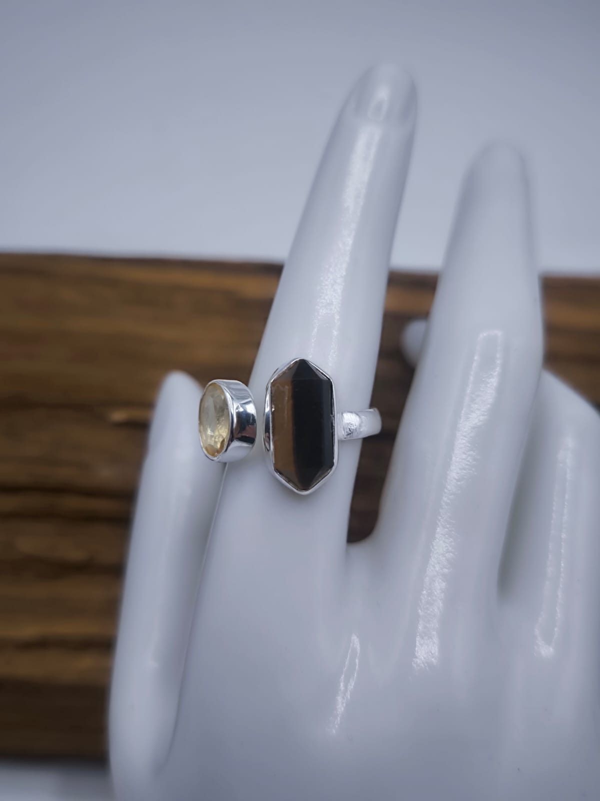 Anello combo Quarzo fumè ed Occhio di tigre