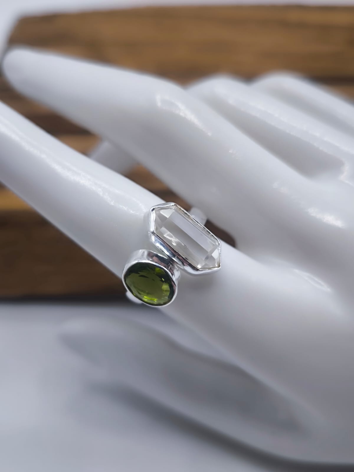 Anello combo Cristallo di rocca e Peridoto