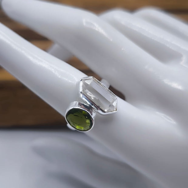 Anello combo Cristallo di rocca e Peridoto