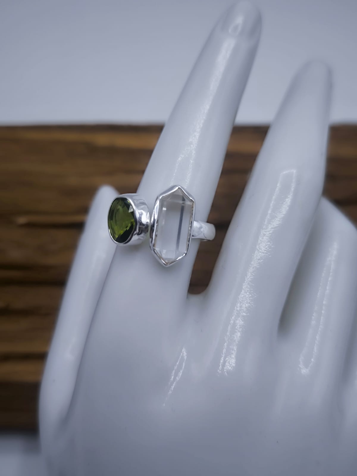Anello combo Cristallo di rocca e Peridoto