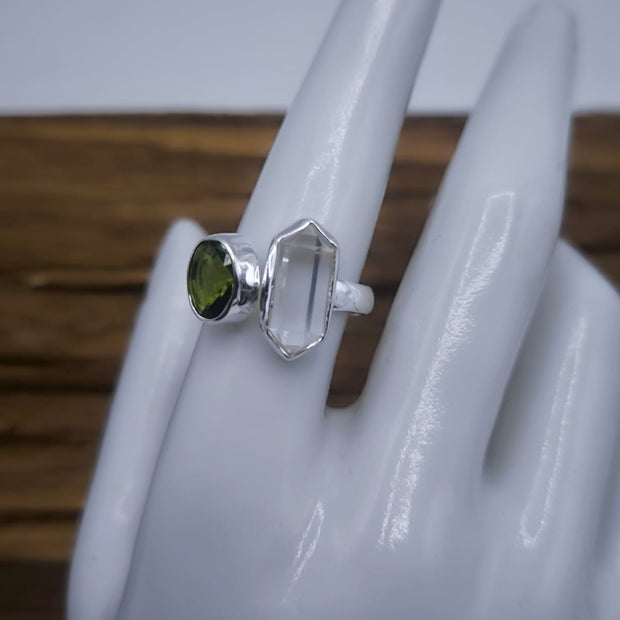 Anello combo Cristallo di rocca e Peridoto