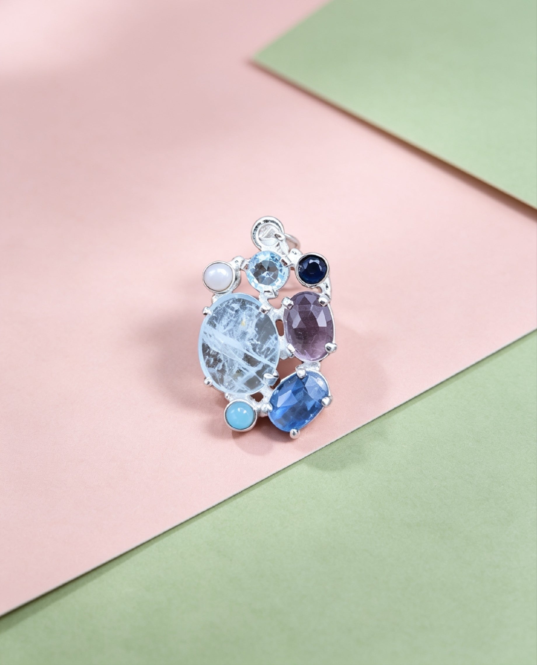 Ciondolo Combo Ametista+ Radice di zaffiro + Cianite + Topazio + Labradorite