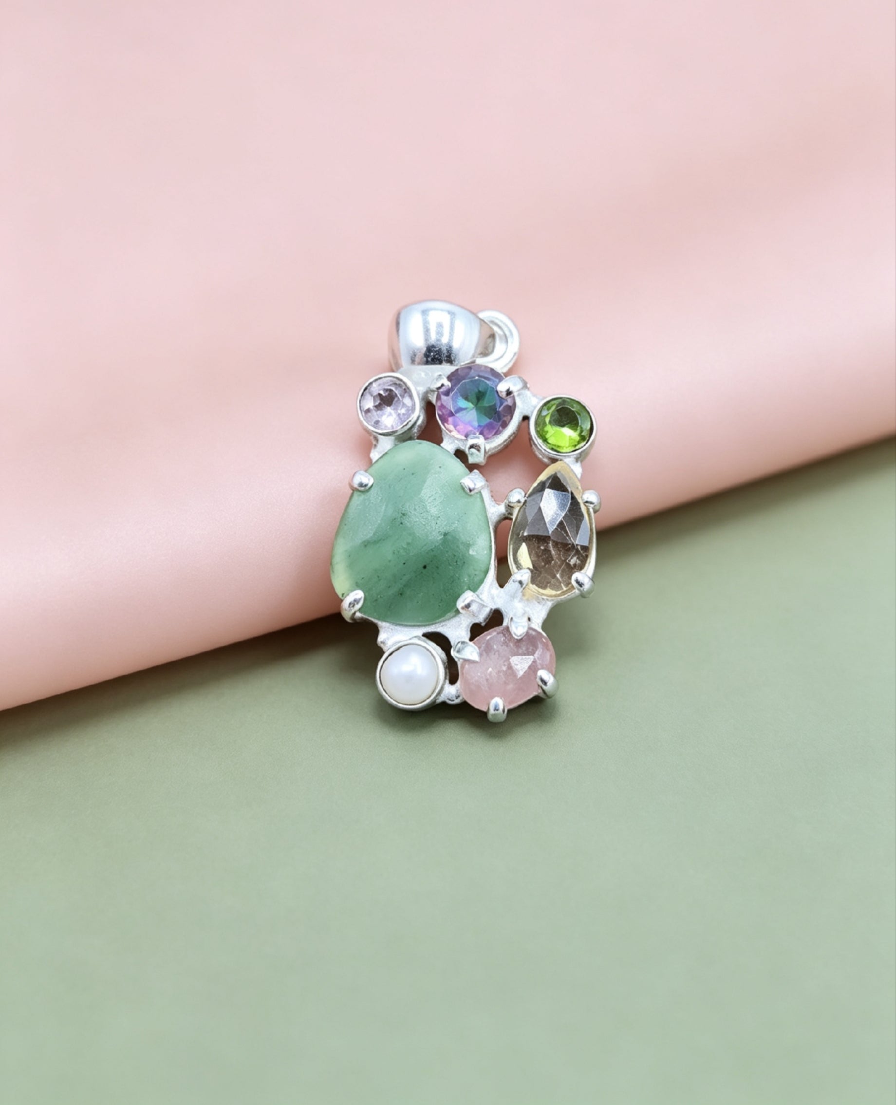 Ciondolo Combo Avventurina + Fluorite+ Peridoto + Citrino + Labradorite + Quarzo rosa