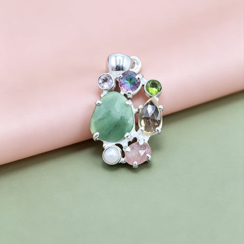 Ciondolo Combo Avventurina + Fluorite+ Peridoto + Citrino + Labradorite + Quarzo rosa