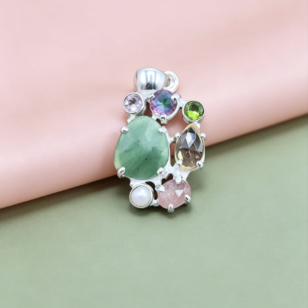 Ciondolo Combo Avventurina + Fluorite+ Peridoto + Citrino + Labradorite + Quarzo rosa
