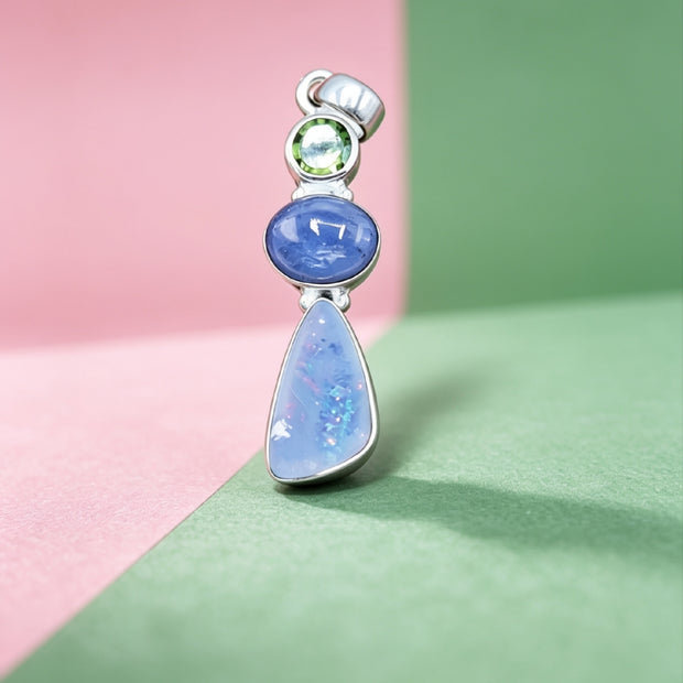 Ciondolo Combo Peridoto + Cianite + Opale blu